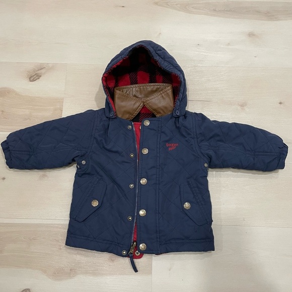 OshKosh B’Gosh Toddler Vintage Jacket Coat 18 Month Reversible Barn Style Hood - Picture 1 of 13